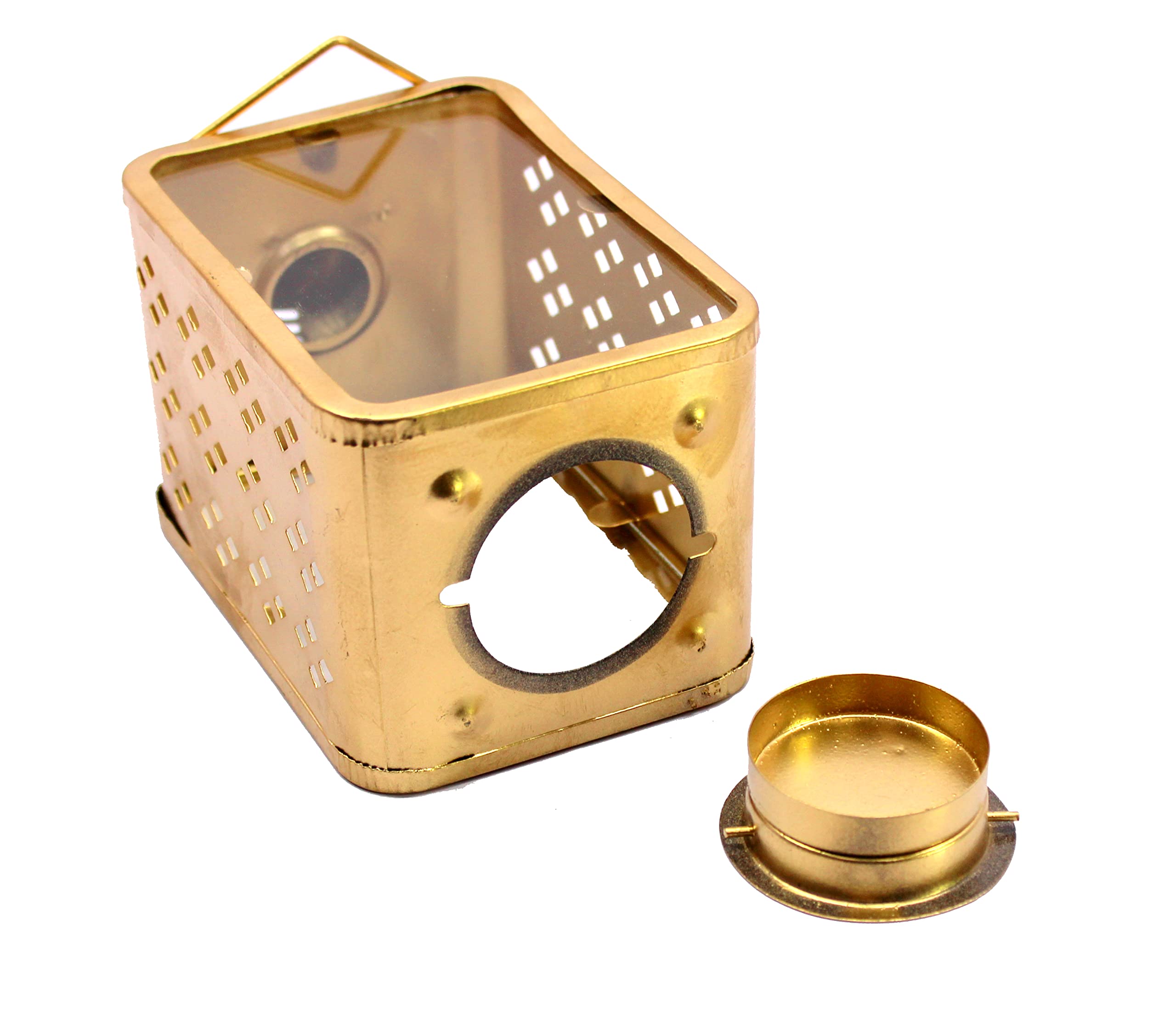 eSplanade Moroccan Lantern Metal Hanging Lamp with Glass Tealight Candle Holder - Set of 2-6" Inches - Golden (Golden & Multi- Black)