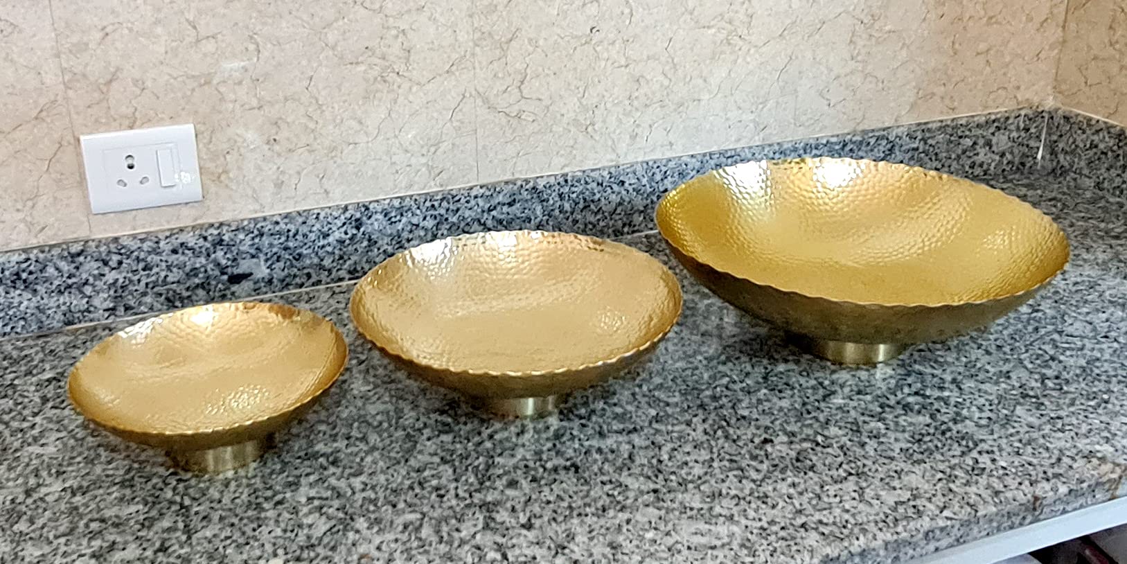 eSplanade Metal Serving Bowls Set | Kitchen and Dining Accessories | Handmade Serving Bowls | Designer Tableware (Set of 3)