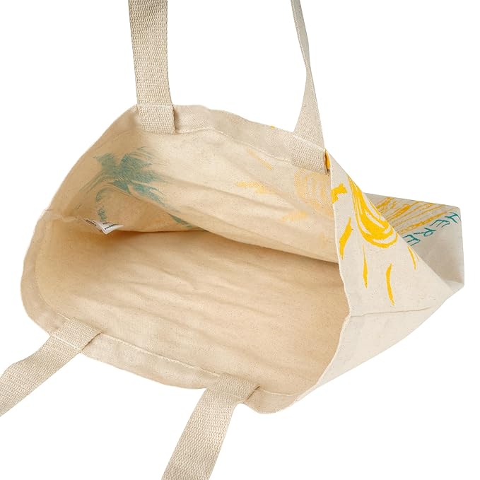 SKAPADORO Tote Bag 100% Cotton, Natural Ecofriendly Basic Canvas Bag for Travel, College, Beach, Shopping, Grocery, Vegetable Bag - Sun/Beach; Judging Plastic Bag & Origami Design