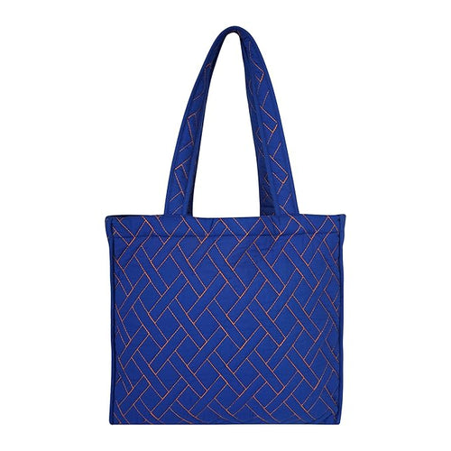 SKAPADORO Quilted Cotton Tote Bag, Multipurpose Hand Bag for Women, Girls For Shopping Travel College, Office, Everyday Use Shoulder Bag, Washable & Eco-friendly - Blue & Green Design