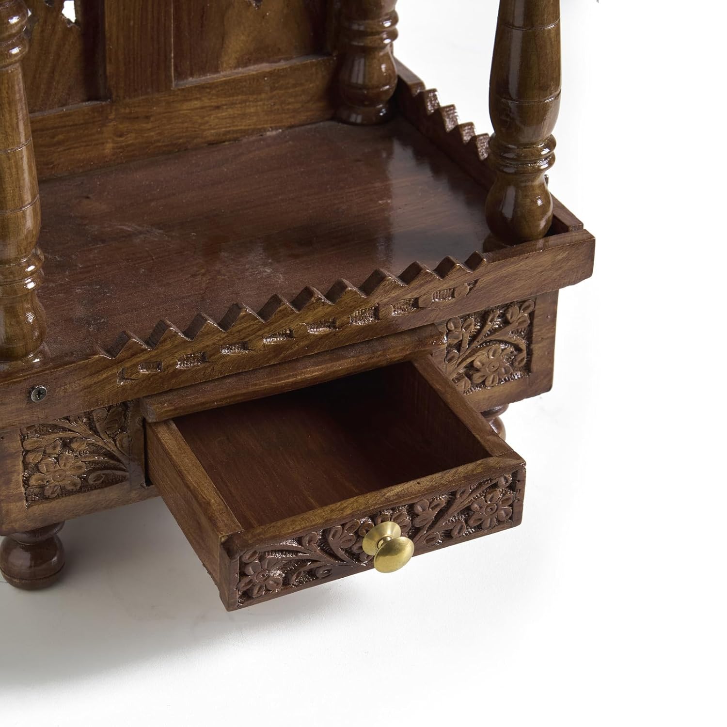 ESPLANADE Beautiful Wooden Mandir for Home, Engraved Temple for Home with Storage Drawer, Puja Mandir Stand, Pooja Items for Pooja Room,Temple for Office, Brown