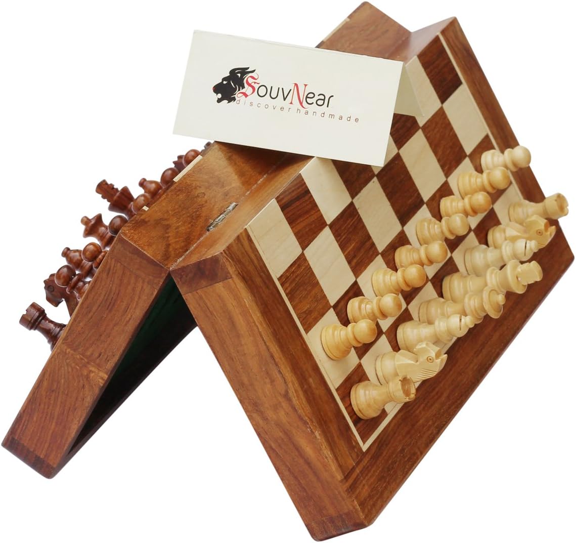 Don't Tell Anyone Series 14" Tournament Chess Set - Folding Magnetic Travel Chess Board Game Handmade in Fine Wood with Storage for Chessmen