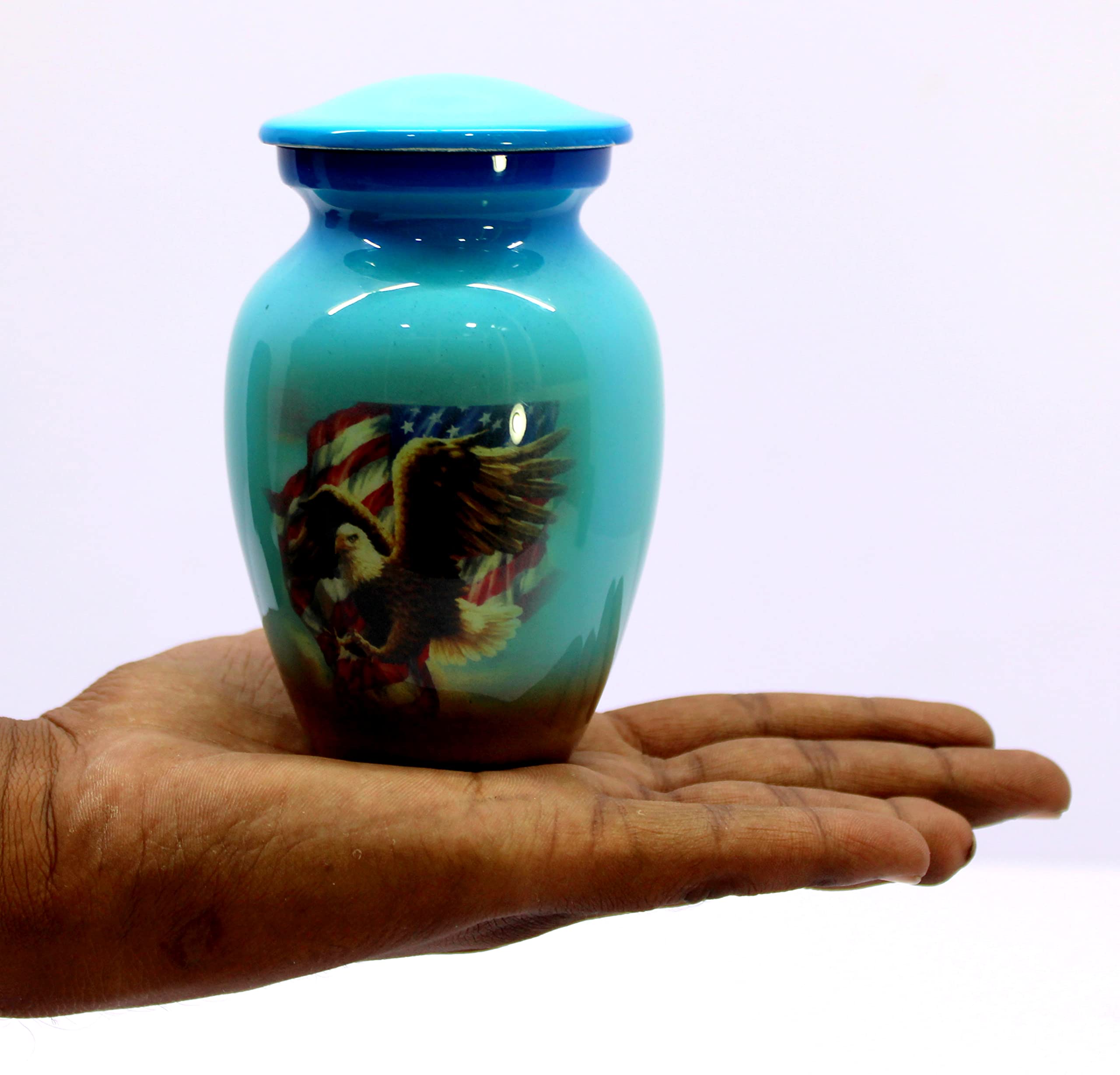 eSplanade Metal Mini Cremation Urn Keepsake Memorial Jar Pot Container - Set of 3 | Small Urns for Funeral Ashes Burial | Multi Printed Metal Keepsakes | Multicolor - 3" Inches