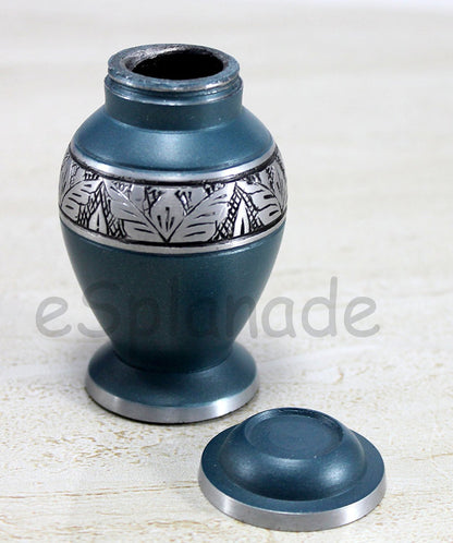 eSplanade Metal Mini Cremation Urn Keepsake Memorial Jar Pot Container | Small Urn for Funeral Ashes Burial | Engraved Metal Keepsake | Navy Blue - 3" Inches