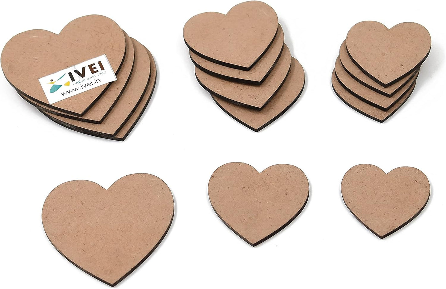 IVEI MDF Heart Cutouts/Embellishment - DIY Craft Materials - Heart-shaped MDF Blank Cutouts for Painting, Wooden Sheet Craft Board for Resin & Fluid Art, Decoupage, Mandala Art, Pyrography - Set of 15