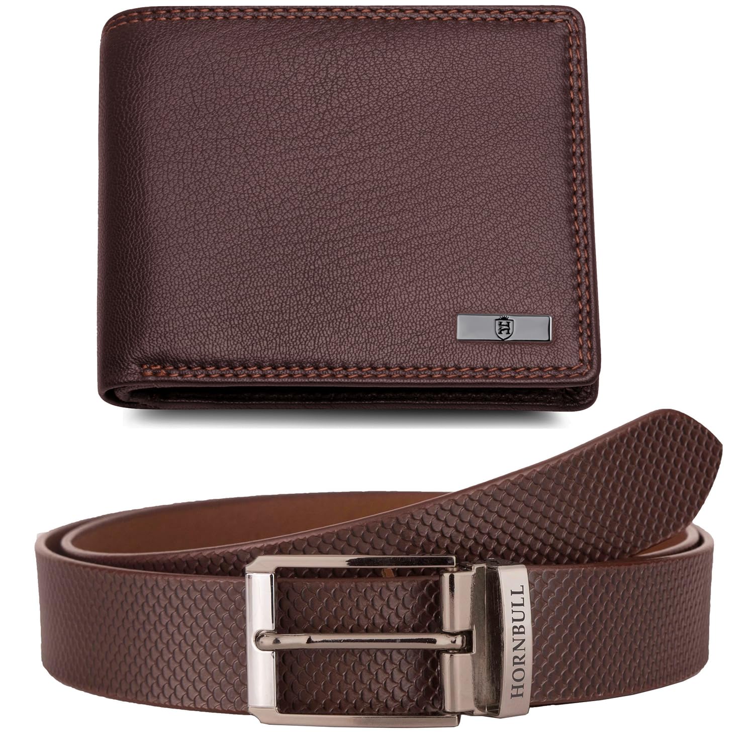 HORNBULL Men's Brown Wallet and Belt Combo | Valentine's Day Gift Set for Men | Mens Leather Wallet | Wallets Men Leather BW69187