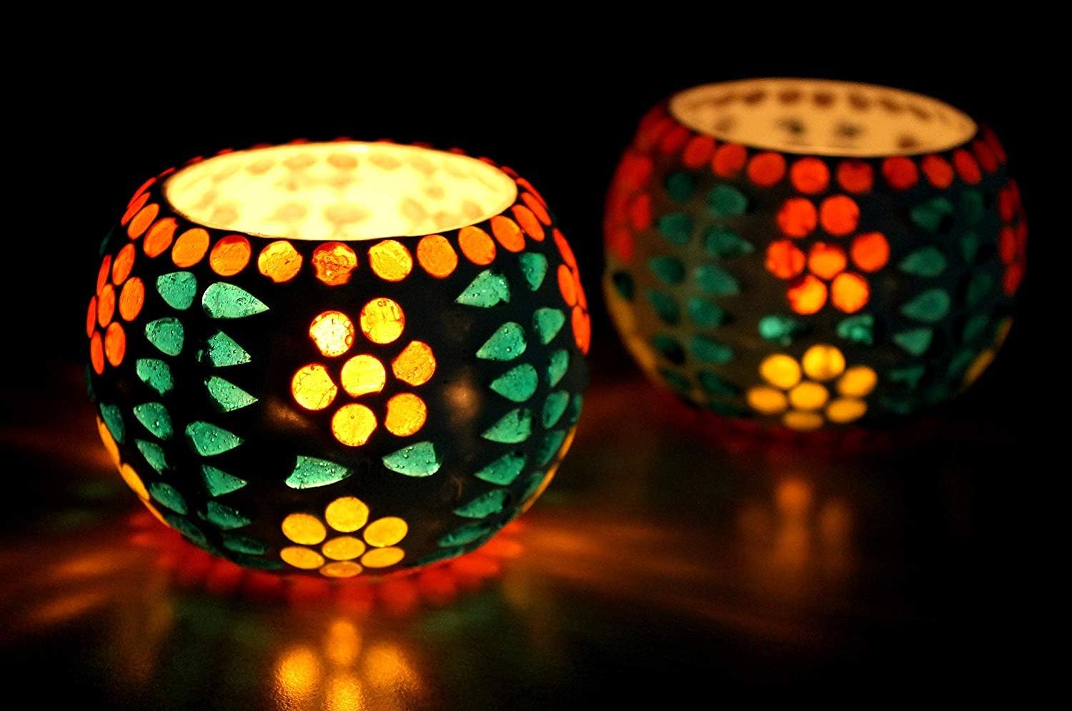 eSplanade Tealight Tea light Votive Candle Holders Votive - Glass (Set of 2) Multicolor