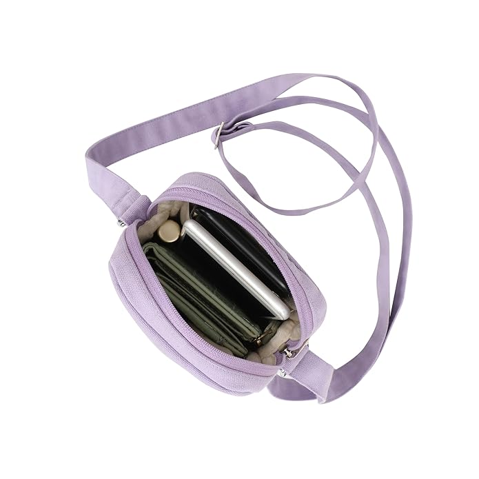 SKAPADORO Canvas Mobile Cross Body Sling Bag for Girls Women,100% Cotton, Embroidery, Zip Closure, Pocket, Adjustable Strap, Compact Everyday Bag - Flowers (Lilac)