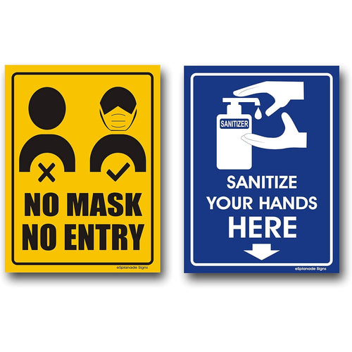 eSplanade  No Mask No Entry and Sanitize Sign Sticker Decal - Easy to Mount Weather Resistant Long Lasting Ink Size (8
