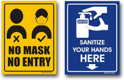 eSplanade  No Mask No Entry and Sanitize Sign Sticker Decal - Easy to Mount Weather Resistant Long Lasting Ink Size (8" x 6")
