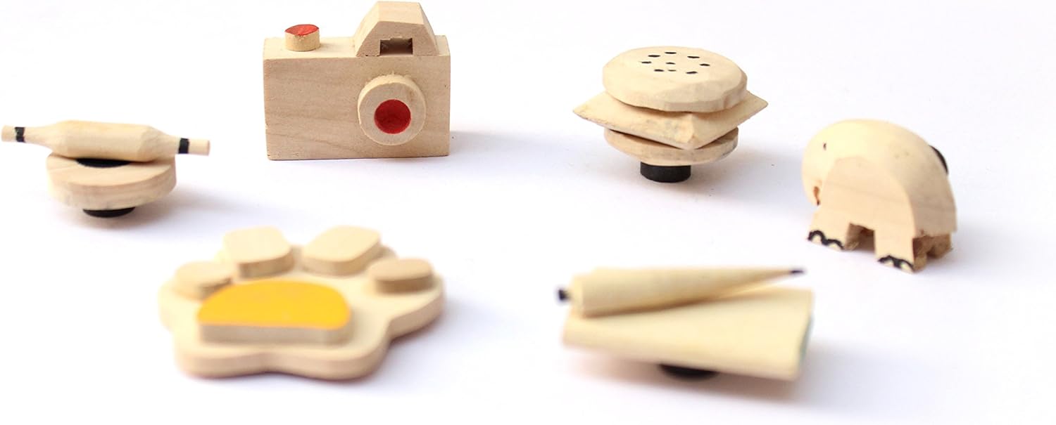 IVEI wooden miniature decorative fridge magnets - wooden handcrafted miniature collection - quirky magnets - budget gifts - set of 6 - for refrigerator.