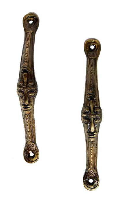 eSplanade - Brass Tribal Faces Door Handle Pair (2 Pcs) | Home Decor | Door Decor - 6.5" Inches