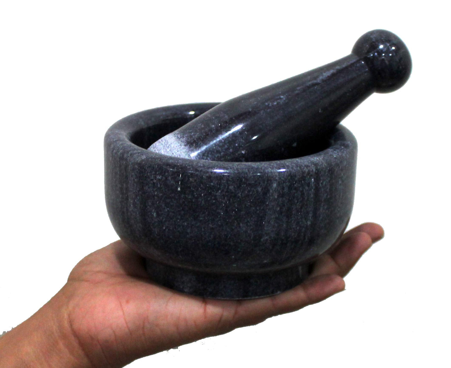 KLEO 5" Diameter Natural Stone Mortar and Pestle Set as Spice Grinder, Medicine Masher - Okhli & Musal (Black)