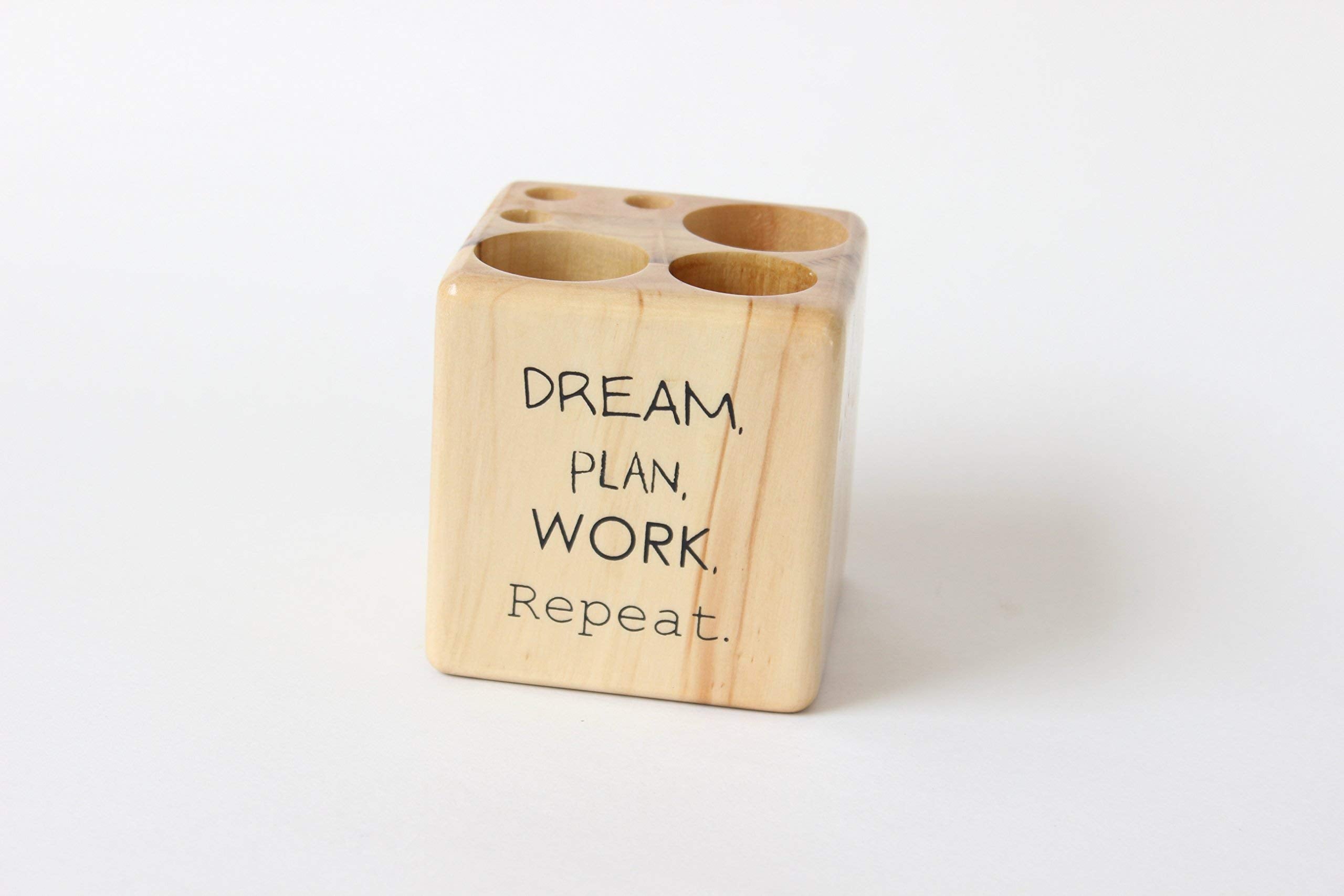 IVEI Sleek Pine Wood Rectangular Pen Stand for Father - Pen/Pencil Holder - Minimalistic Office Desk Organizer with Quote - Wooden Stationery Holder for Office and Study Table - Unique Budget Gifts