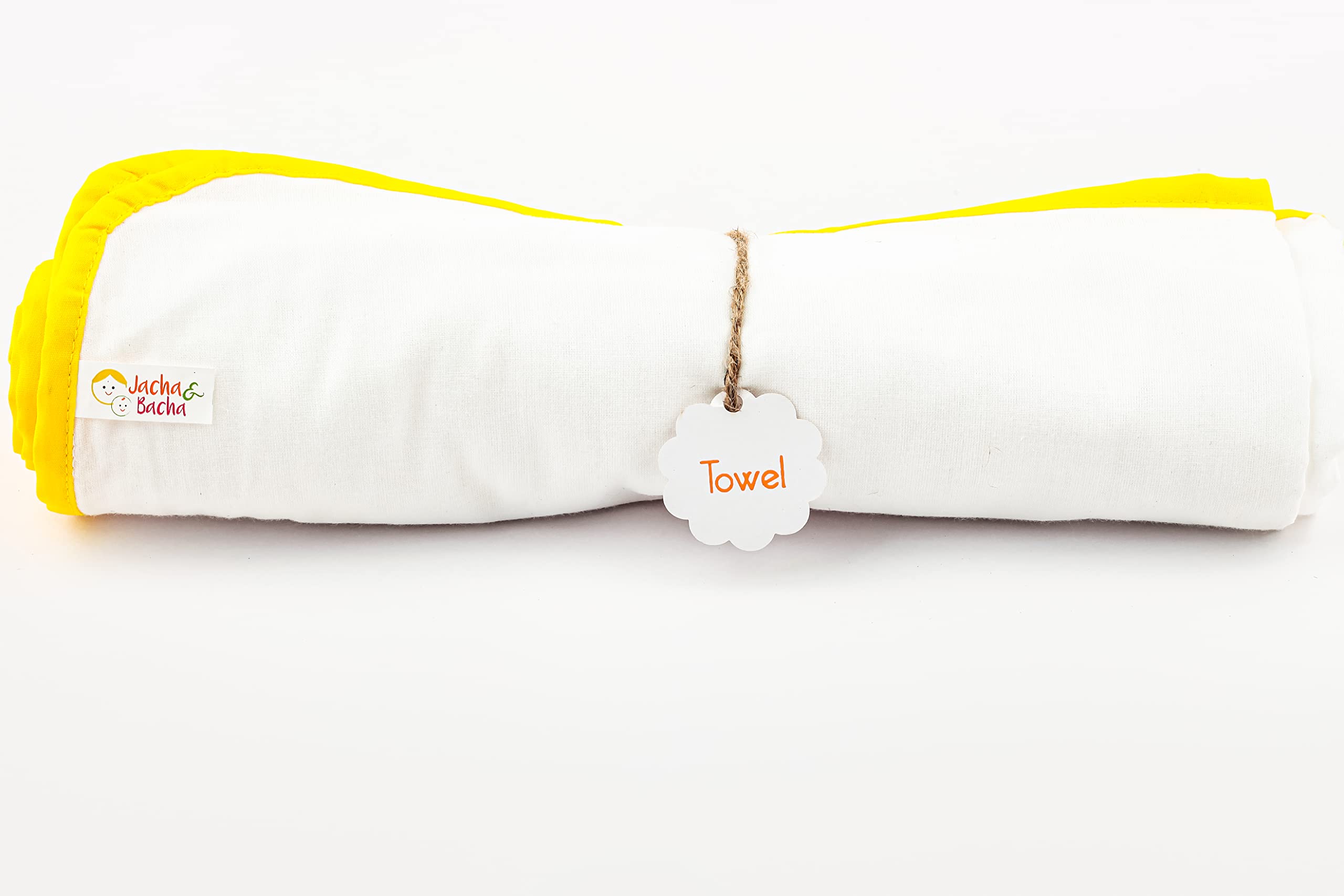 Jacha & Bacha Pure Soft Cotton Dhoti Towels for Babies/Kids Set of 2 Towels-Yellow (Blue) | Light Weight Towels for Kids | Travel Friendly Bath Towels for Children