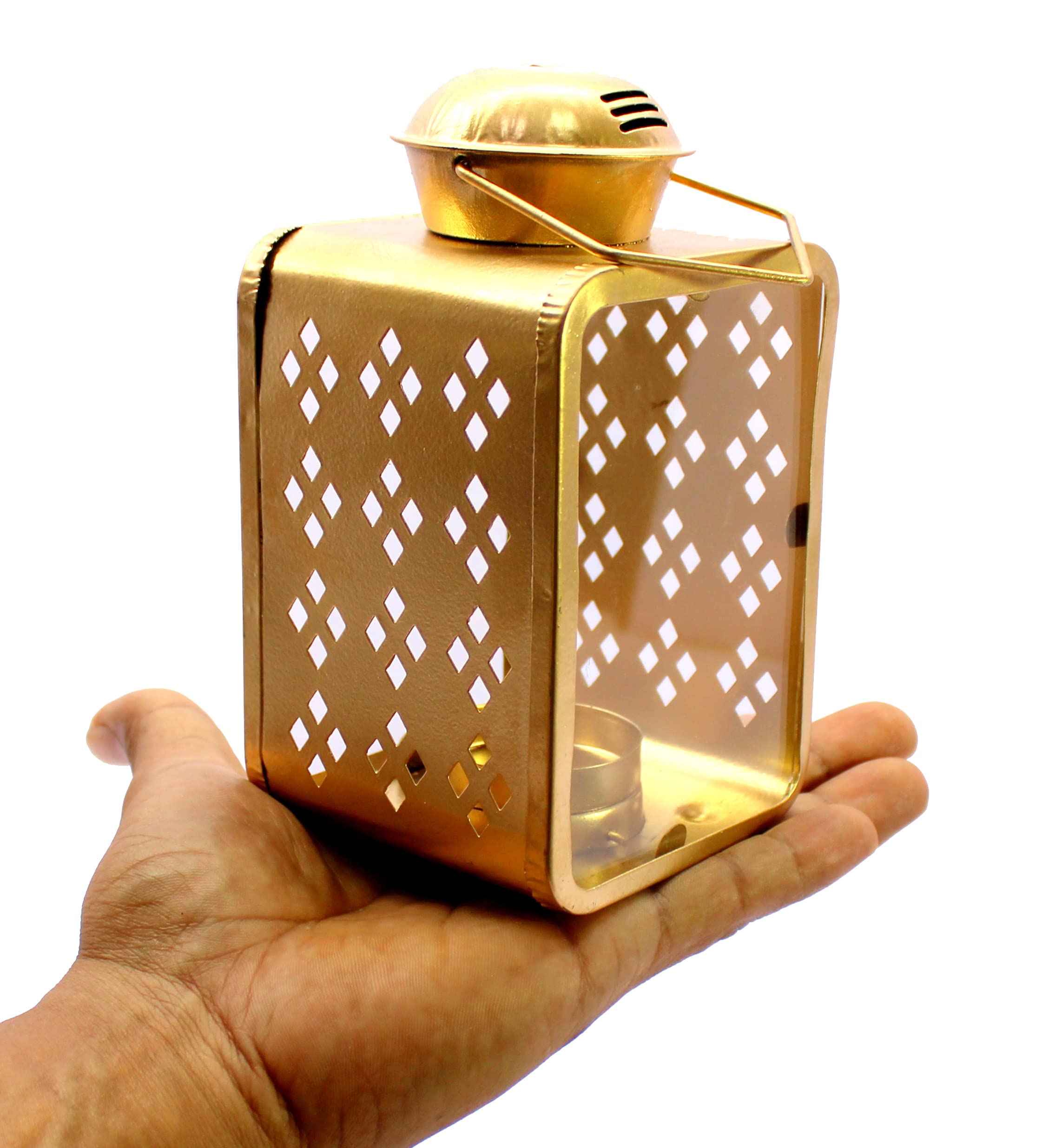 eSplanade Moroccan Lantern Metal Hanging Lamp with Glass Tealight Candle Holder - Set of 2-6" Inches - Golden (Golden & Multi- Black)