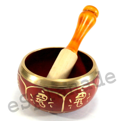 eSplanade - Singing Bowl Tibetan Buddhist Prayer Instrument with Striker Stick | OM Bell | OM Bowl | Meditation Bowl | Music Therapy (Red)  4, 5,6 Inches