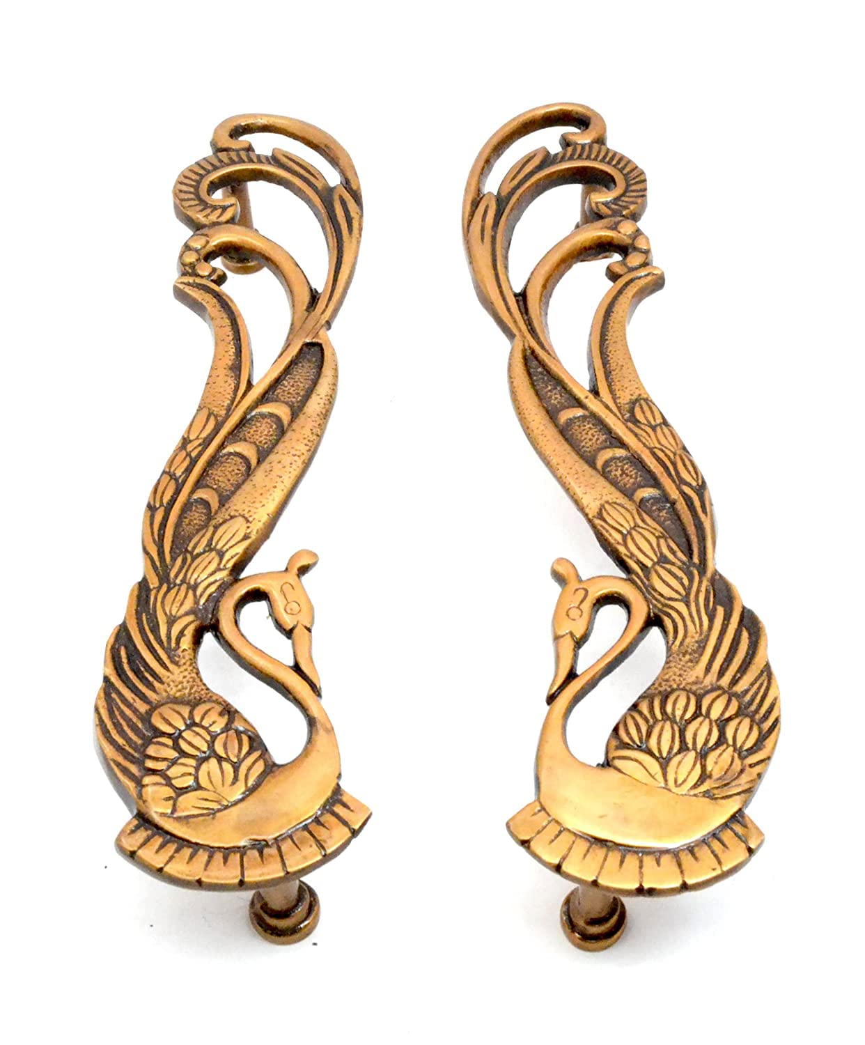 eSplanade - 11" Designer Peacock Brass Door Handle Pair (2 pcs) | Home Decor | Door Decor | Pair of Brass Door Handles | Pair of Brass Door Pulls