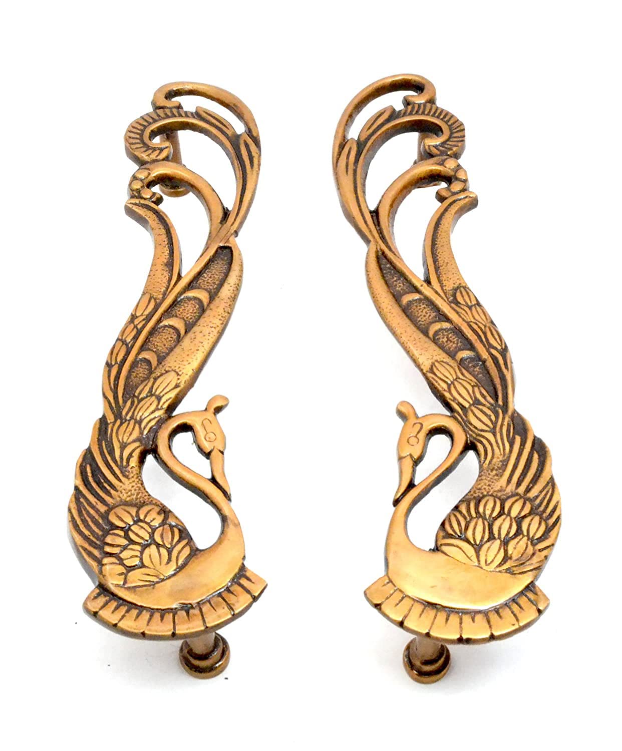 eSplanade - Designer Peacock Brass Door Handle Pair (2 pcs) | Home Decor | Door Decor | Pair of Brass Door Handles | Pair of Brass Door Pulls