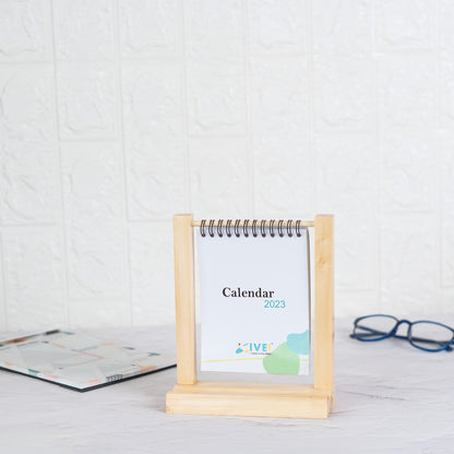 IVEI Standing Paper Calendar bound in a Wooden Frame | Vertical Flip Calendar for Desk Decoration | Small Greenery Desktop Calendar for Easy and Effective Organizing | Portable Monthly Calendar