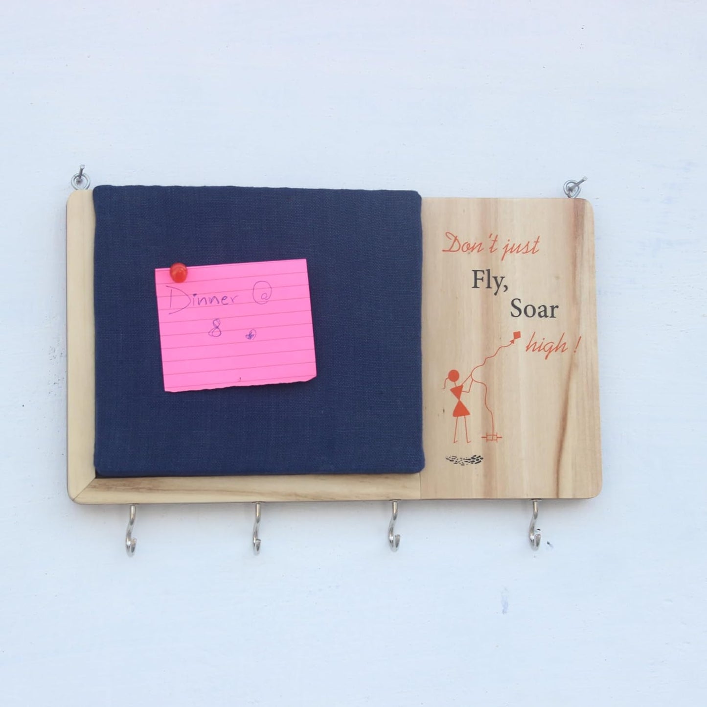 ESPLANADE Warli Key Holder with Pin Board - Handcrafted Wooden Wall Organizer, Traditional Decorative Pin-up Board with Inspirational Quote, Includes 4 Push Pins - 10x7.25in, Handmade by Artisans