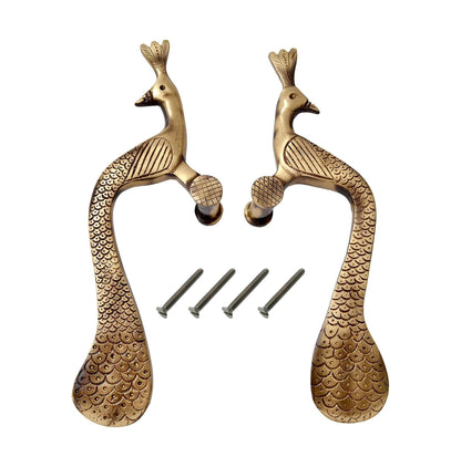 eSplanade - Designer Pair of Brass Door Handles (2 pcs) | Handle-Sets | Door Decor | Brass Door Pulls - Peacock Shaped (8" Inches)