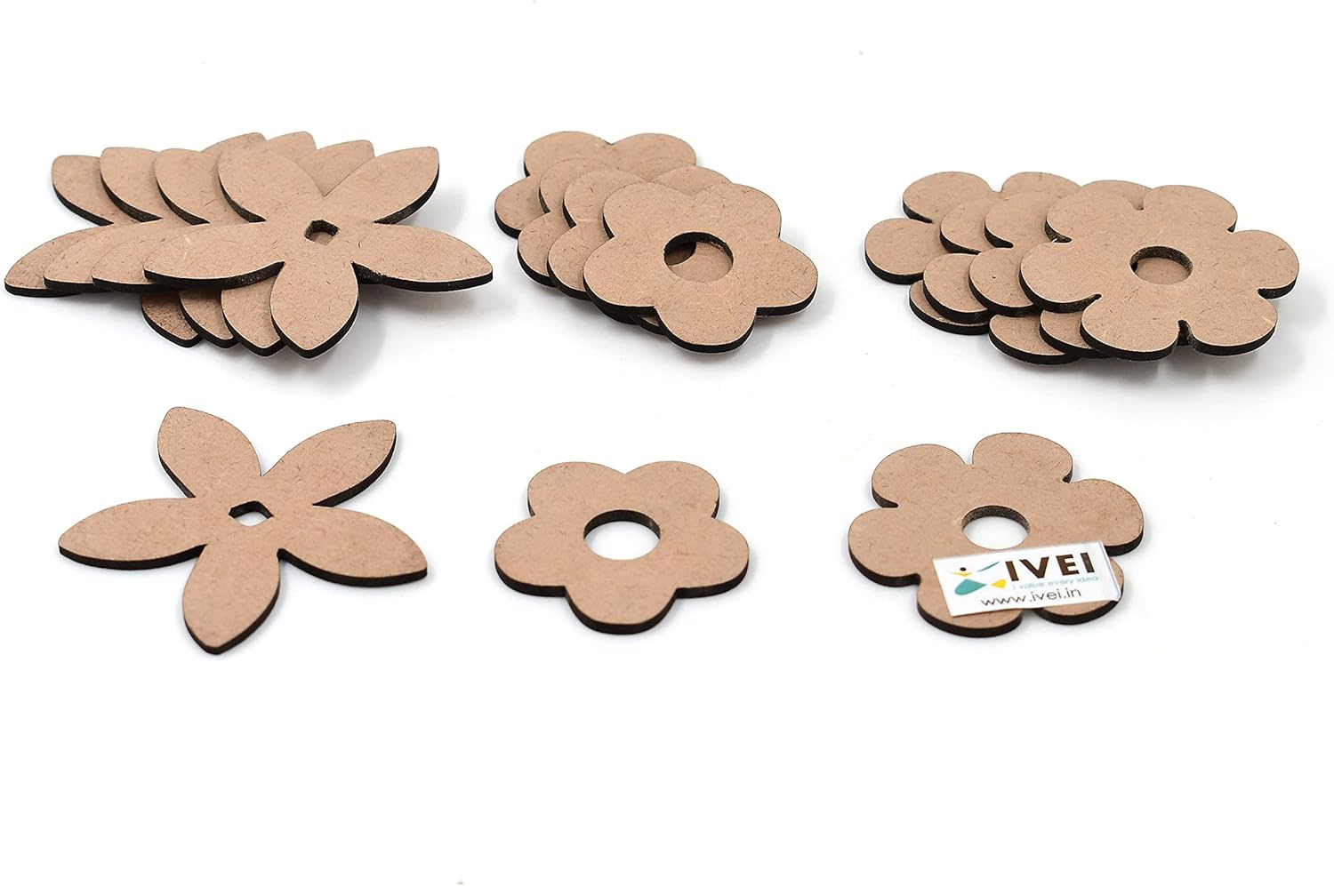 IVEI MDF Flower, Heart, Leaves Christmas Cutouts/Embellishment - DIY Craft Materials - Floral Shaped MDF Blank Cutouts for Painting, Wooden Sheet Craft Board for Resin Art & Fluid Art, Mandala Art, Pyrography - Set of 15