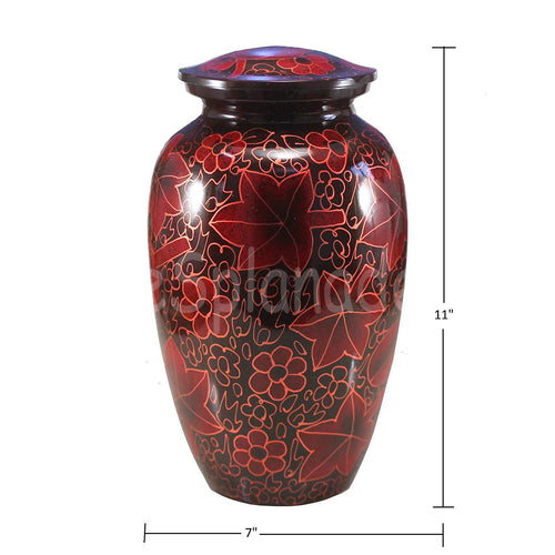 eSplanade Metal Cremation Urn Memorial Jar Pot Container | Full Size Round Shape Urn for Funeral Ashes Burial | Maple Leaves and Flowers Print | Brown - 8