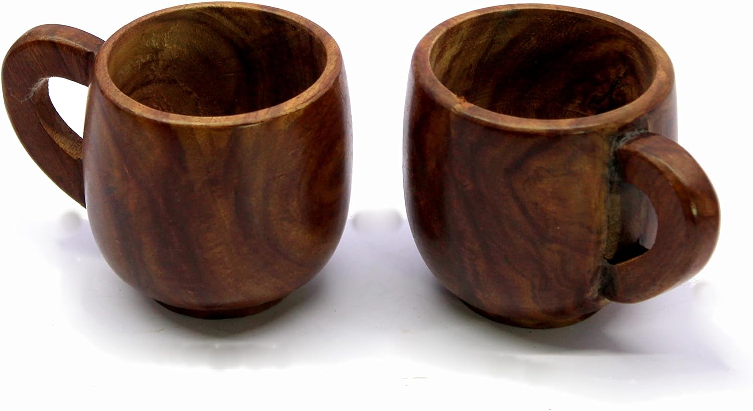 KLEO Wooden Tea & Coffee Cups Mugs | Set of 2-150 ml approx. - Wood - 2.5" & 4" Dia. - Brown