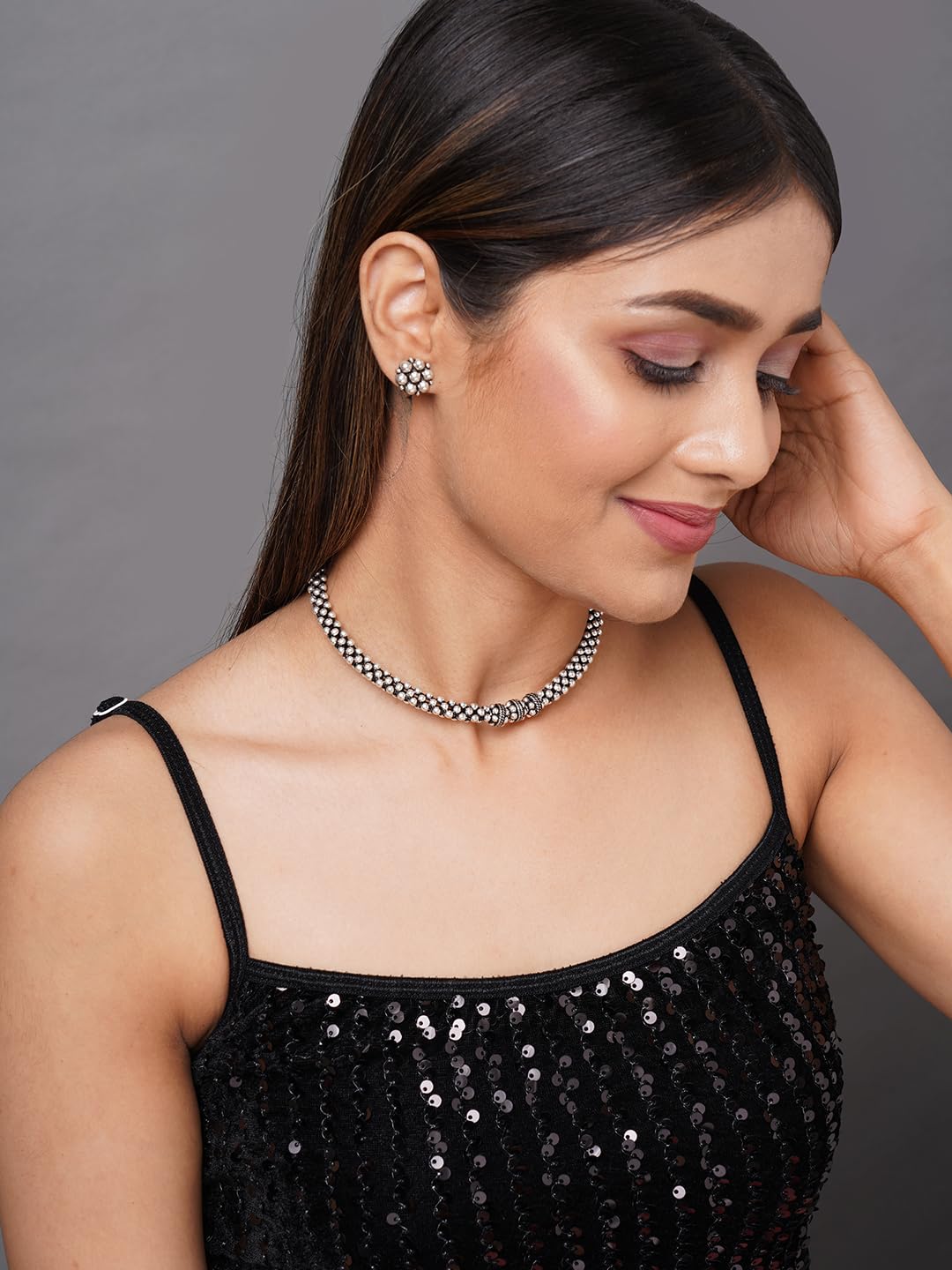 Binni s Wardrobe Oxidized Jewellery Set (Necklace, Earings, Womens), Metal, No Gemstone