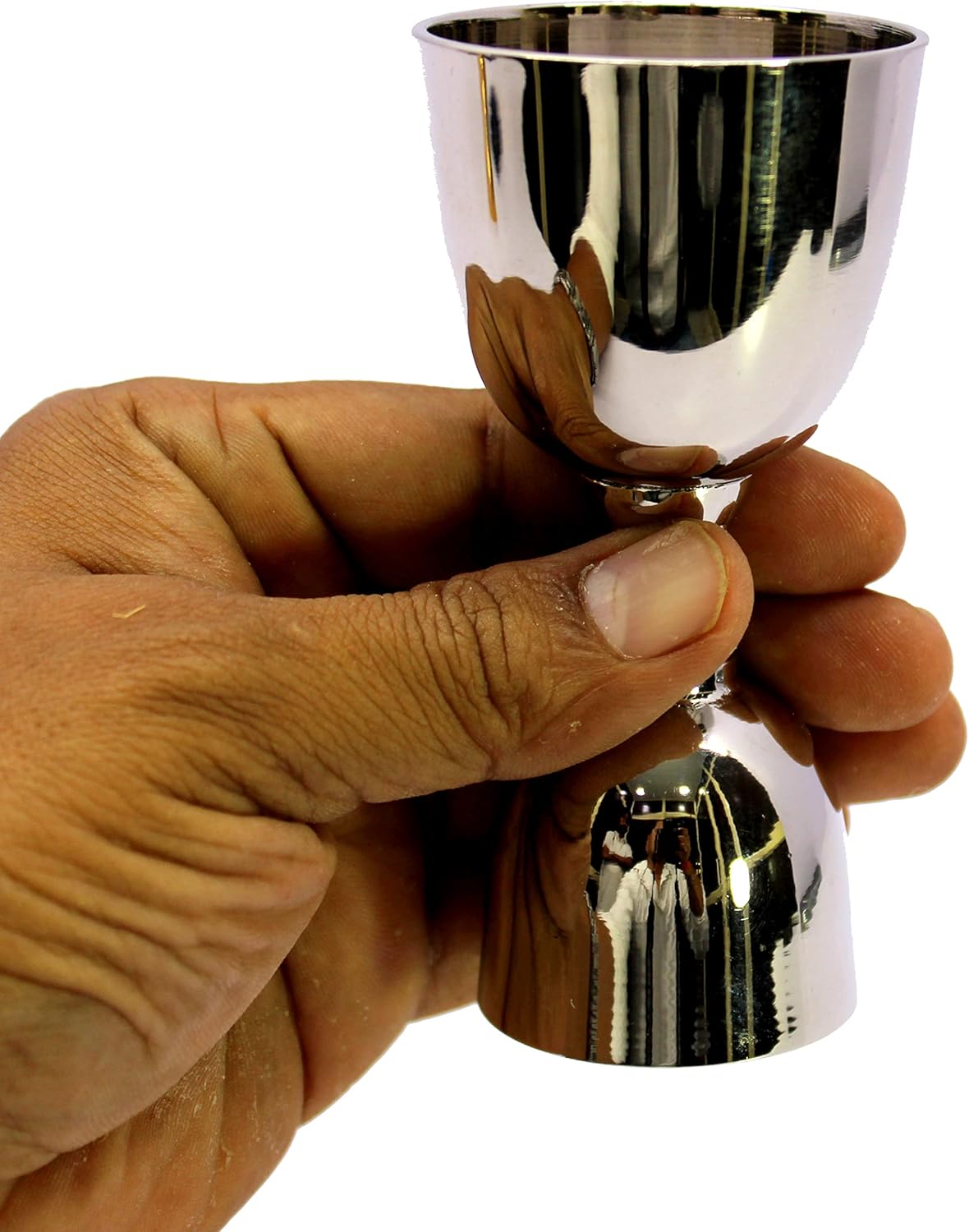 eSplanade Brass Liquor Peg Measuring Glass Jigger Bar Tool - Double Sided - 30 and 60 ml - Silver & Golden Engraved (Double Sided)