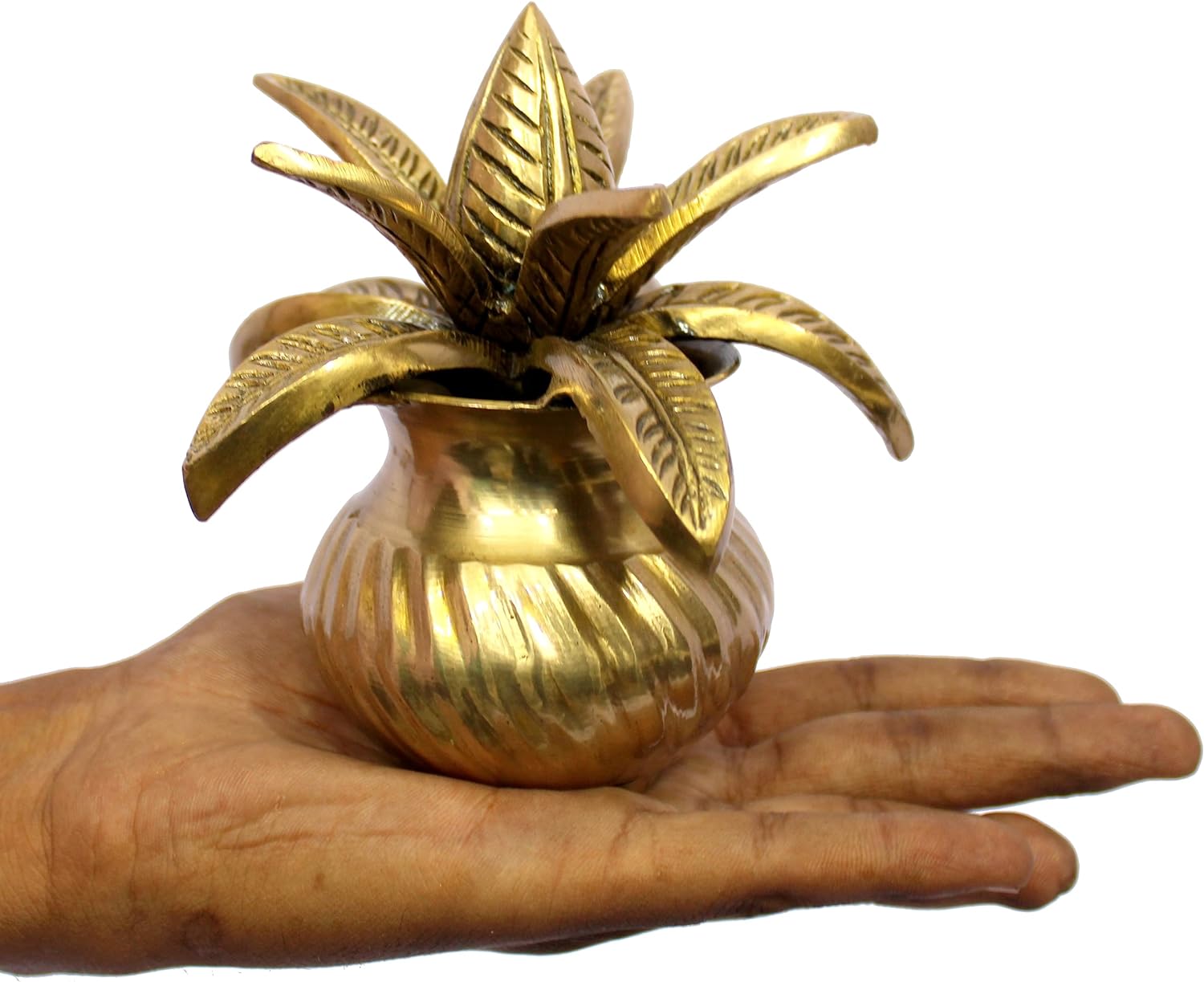 eSplanade Brass Kalash Kalasha with Leaves for Temple Attire - Decorative Items - Home Decor - Golden - 4.5" Inches & 5.75