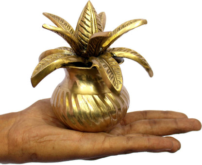 eSplanade Brass Kalash Kalasha with Leaves for Temple Attire - Decorative Items - Home Decor - Golden - 4.5" Inches