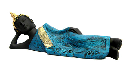 eSplanade Reclining Buddha Statue for Home Decor | Resin Sleeping Buddha Showpiece for Living Room, Meditation, Office Table or Desk, Car, Shelf | Tibetan Buddhist Gift | Zen Idol & Figurine | Blue