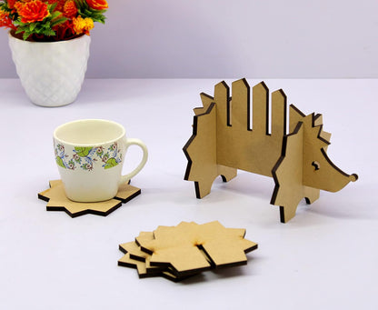 eSplanade DIY Craft MDF Decoupage Coasters - Set of 6 /Table Coasters/for Craft/Activity/Simple Animal Shape Decoupage/Painting/Resin Work/Hedgehog & Sheep shape