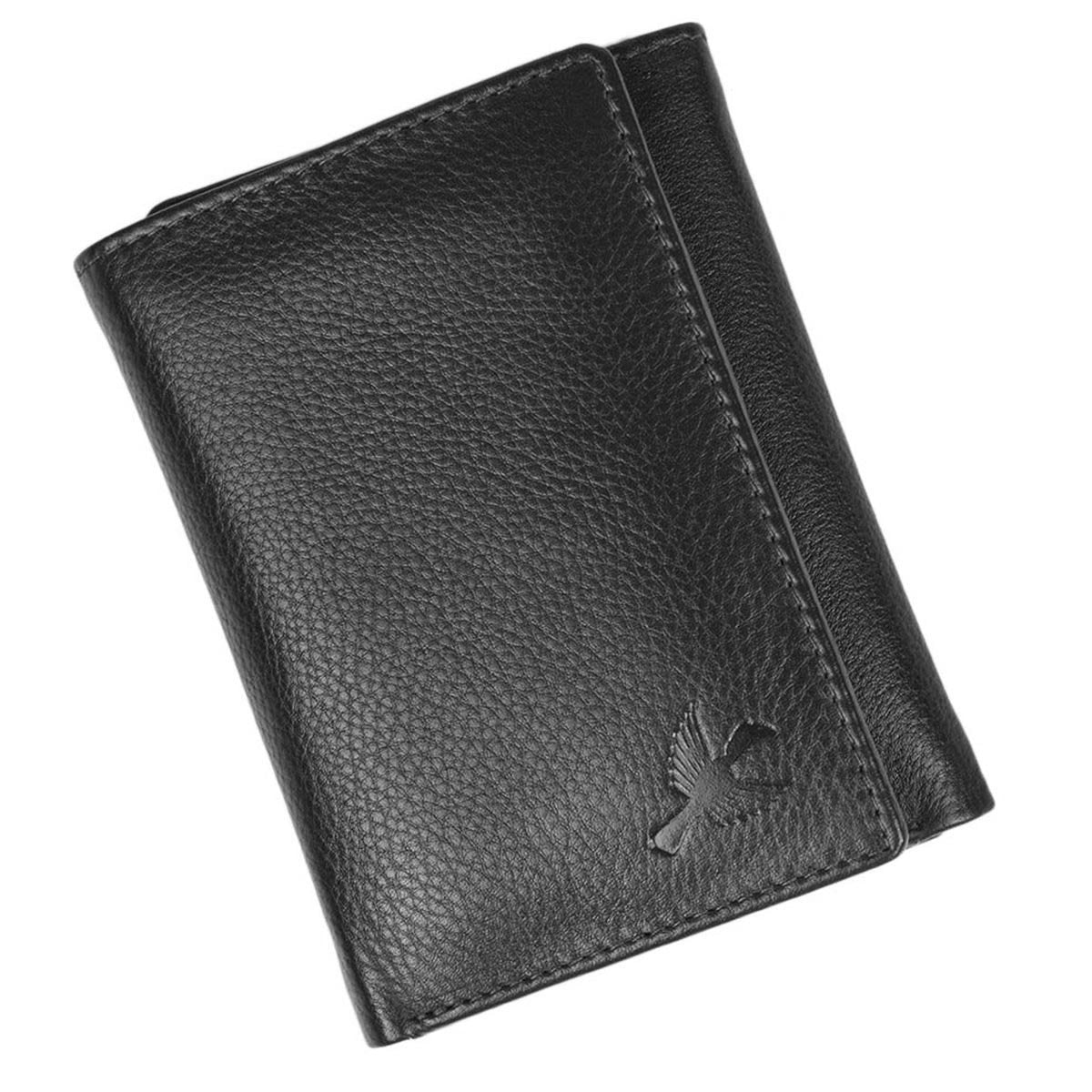 HORNBULL Men's Genuine Leather Leather Black Tri Fold RFID Blocking Wallet