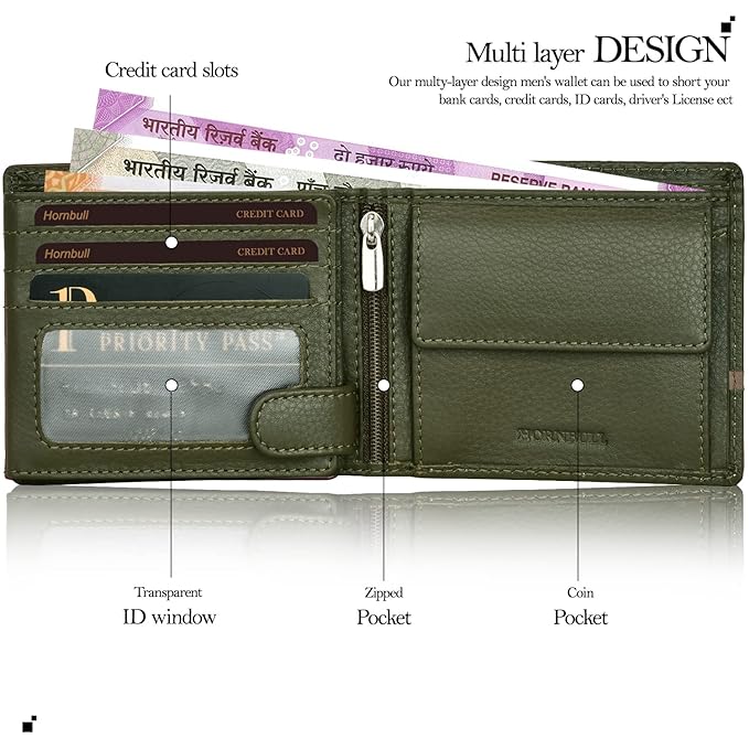 HORNBULL Denial Olive Leather Wallet for Men | Wallets Men with RFID Blocking | Mens Wallet Leather