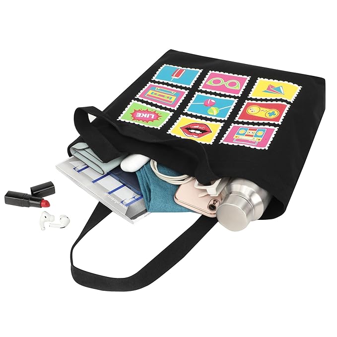 SKAPADORO Canvas Big Zip Printed Handbag Tote,100% Cotton, Inner pocket, Ecofriendly Bag for Women, Travel College Beach Shopping, Easy to Wash Everyday Shoulder Bag - Quirky Desi Graphic Designs