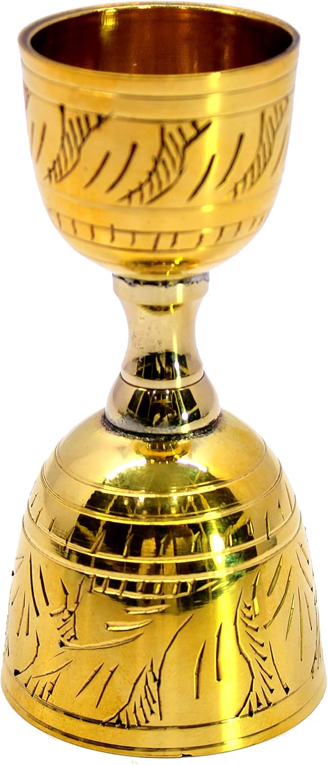 eSplanade Brass Liquor Peg Measuring Glass Jigger Bar Tool - Double Sided - 30 and 60 ml - Silver & Golden Engraved (Double Sided)