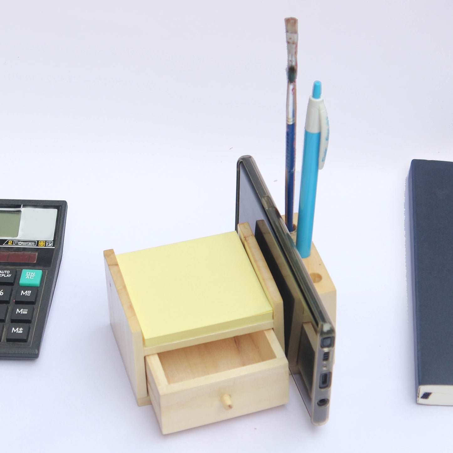 IVEI Wooden Compact Pen Holder with Drawer-Mobile holder - Desk Organizer - Minimal - Smart - Exclusive Table Top Gifts- Corporate Gifts