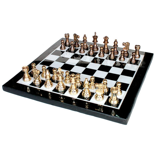 StonKraft Collectible Black & White Marble Chess Board Set + Brass Crafted Chess Pieces Pawns - Decorative Stone Chess - Home Decor - 15