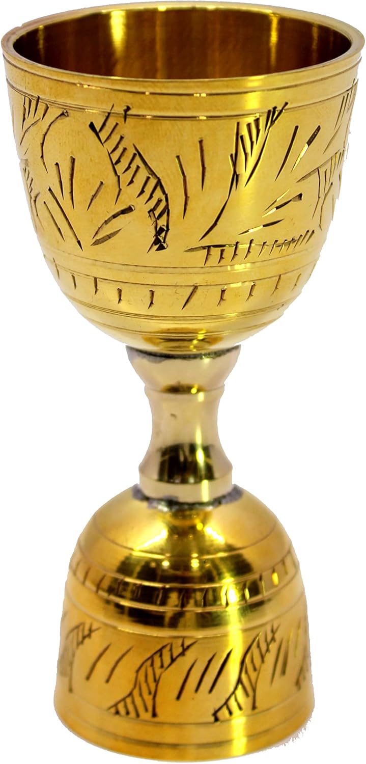 eSplanade Brass Liquor Peg Measuring Glass Jigger Bar Tool - Double Sided - 30 and 60 ml - Silver & Golden Engraved (Double Sided)