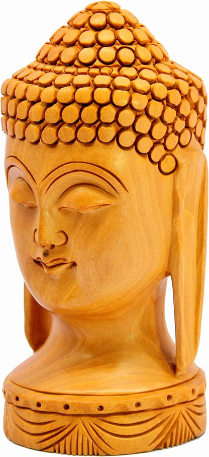eSplanade Wooden Buddha Face Buddha Head Showpiece Buddhist Statue Sculpture Idol Figurine | Home Decor | Brown - 5" Inches