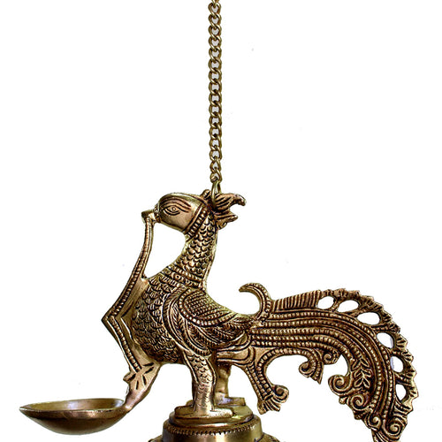 eSplanade - Krishna Wall Hanging Diya with Bells & Chain | Oil Lamp | Home Decor | Diya, Deepak, Deepam - Brass