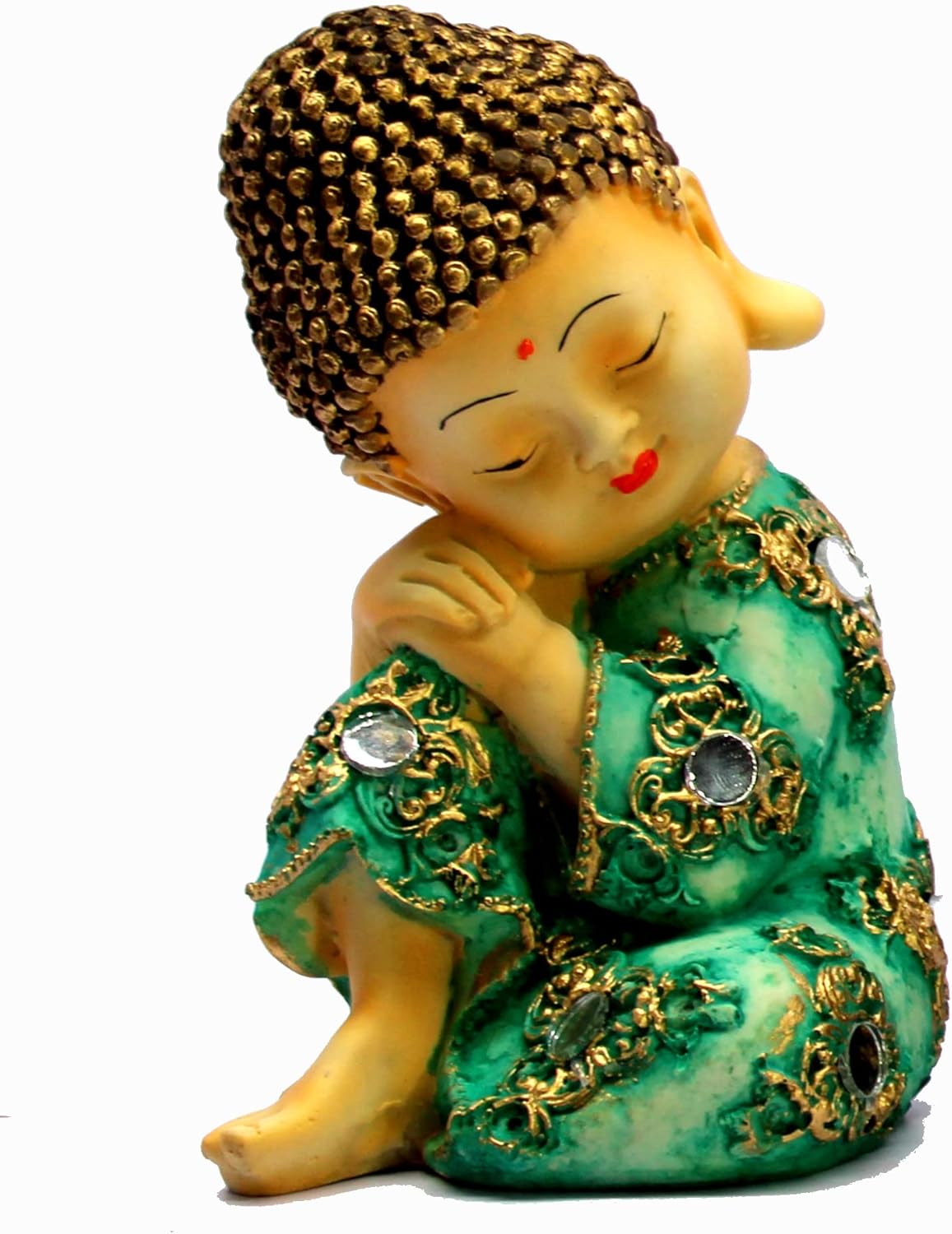 eSplanade Smiling Happy Baby Buddha Monk Statues | Feng Shui Monk Figurine Showpieces - Set of 4 | Home Decor | Resin - 7" Inches - Multi