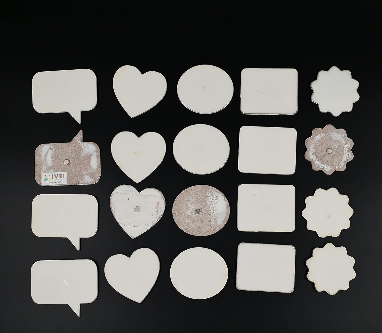 IVEI DIY MDF Wooden Unfinished Fridge Magnets with Primer - Plain Fridge Magnet Cutouts for Home - Mix Shaped Magnets for Painting Craft, Decoupage, Resin Art Work & Decoration - Set of 20