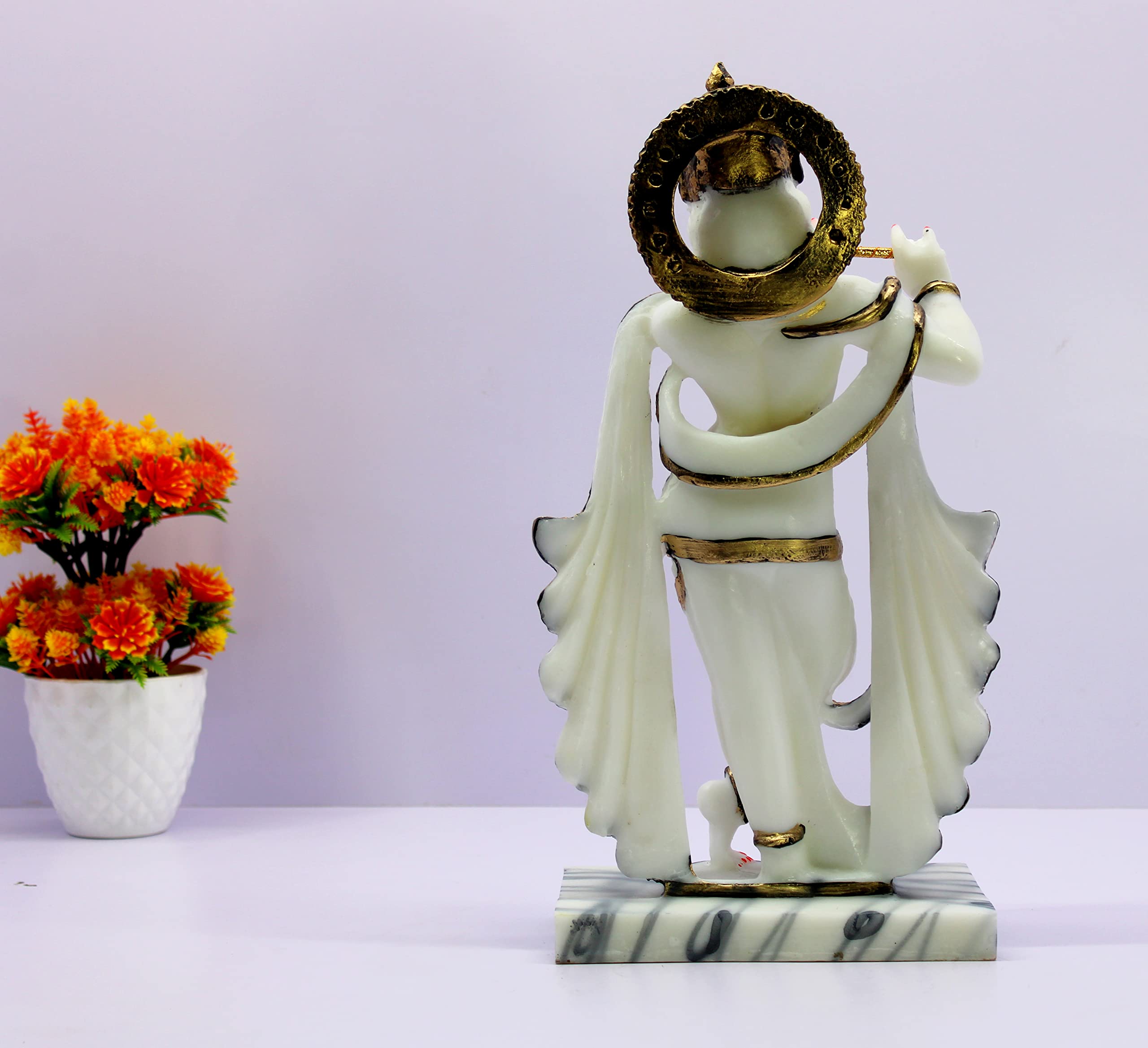 eSplanade Krishna Kishan Murti Idol Statue Sculpture | Home Decor | Resin - 14.25" Inches - White