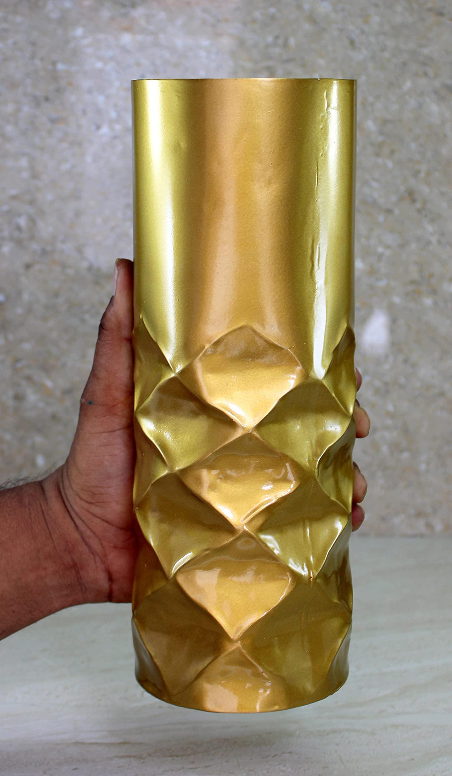 eSplanade Metal Flower Vase Flower Pot Holder Decorative Showpiece - Home Decor - Golden - 11" Inches