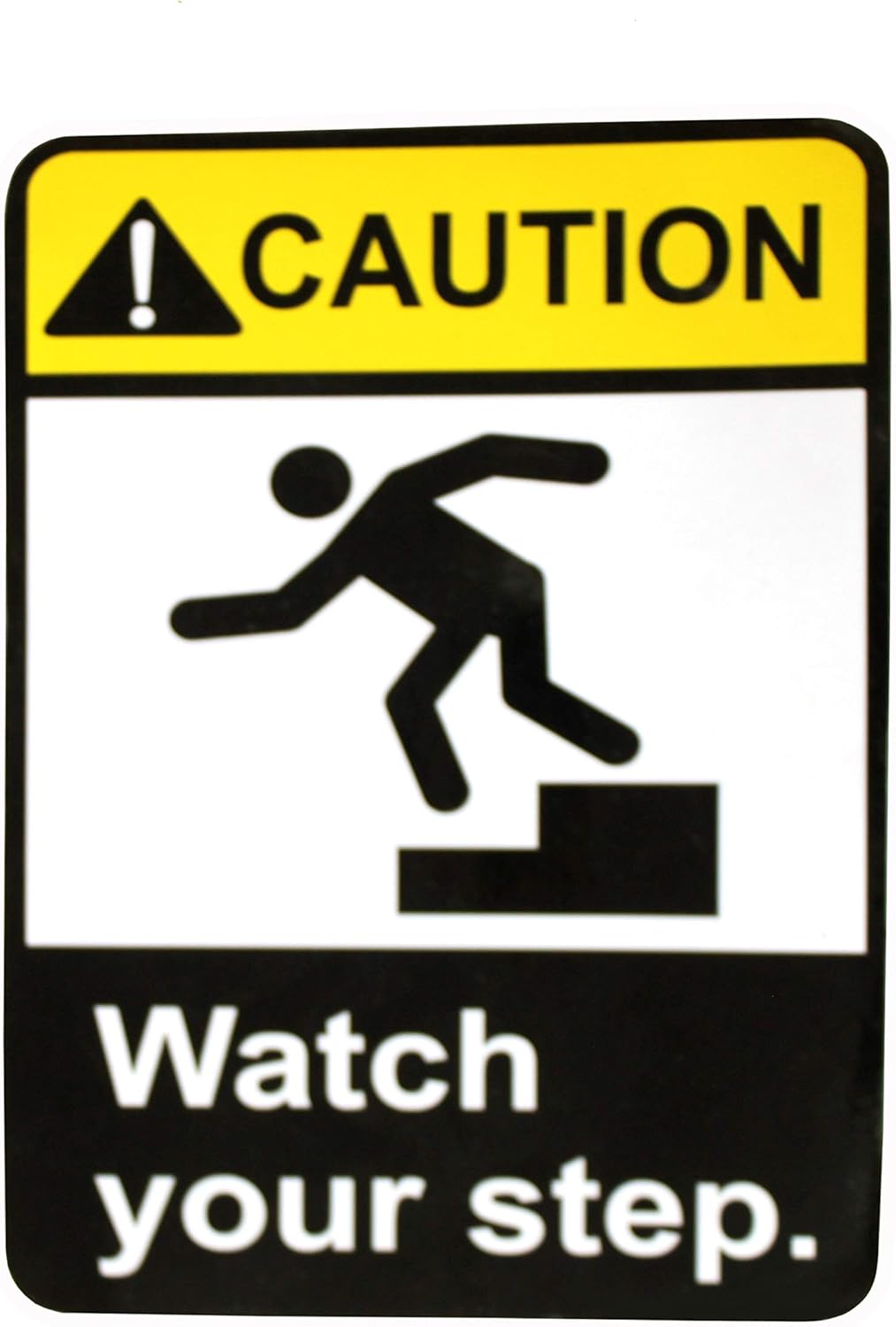 eSplanade Caution Watch Your Step Warning Sign Sticker Decal - Easy to Mount Weather Resistant Long Lasting Ink (Size -7.5"x5.5")