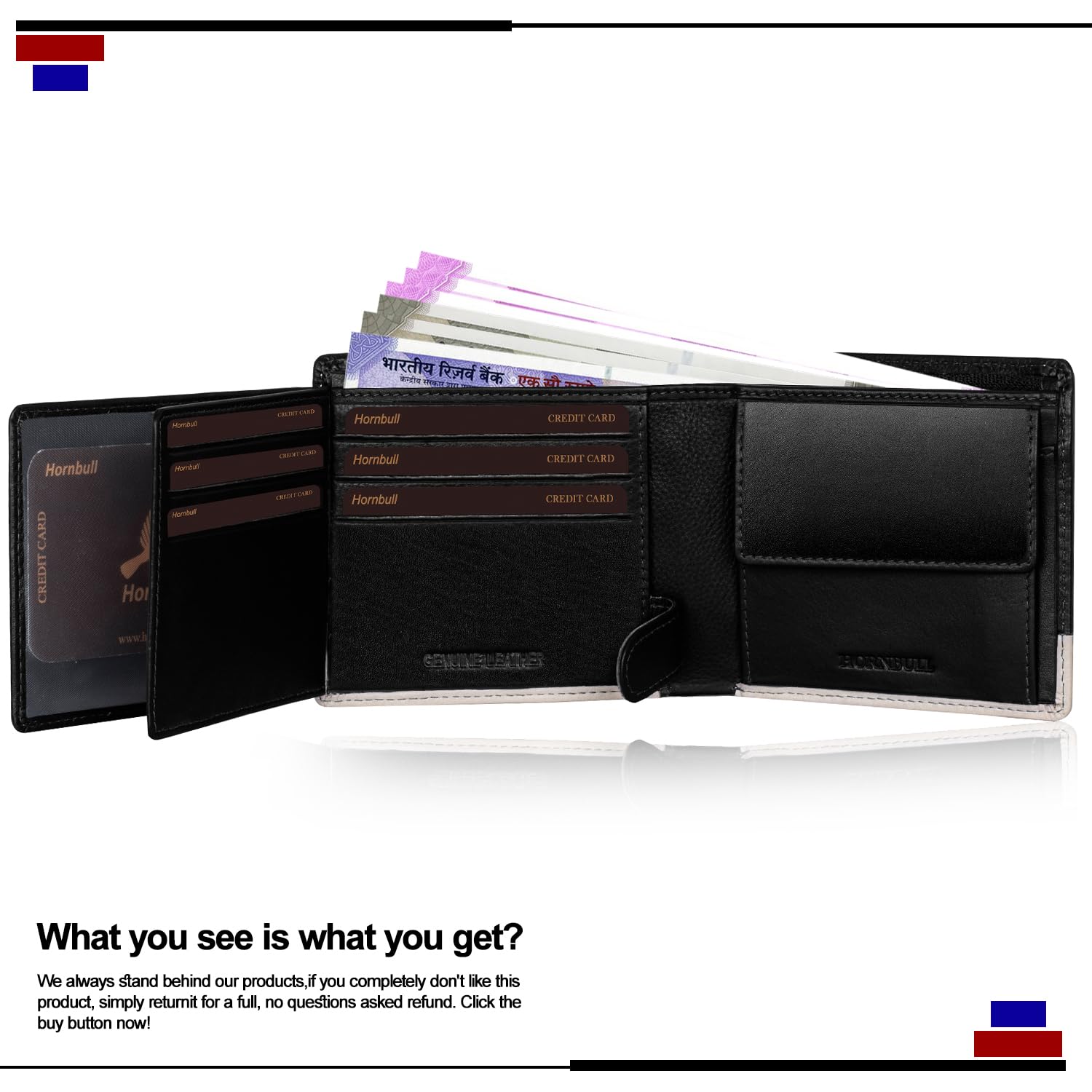 HORNBULL Jackson Leather Wallet for Men | Genuine Leather Wallet with RFID Blocking | Wallets for Boys | Mens Gift Wallet Black Nappa